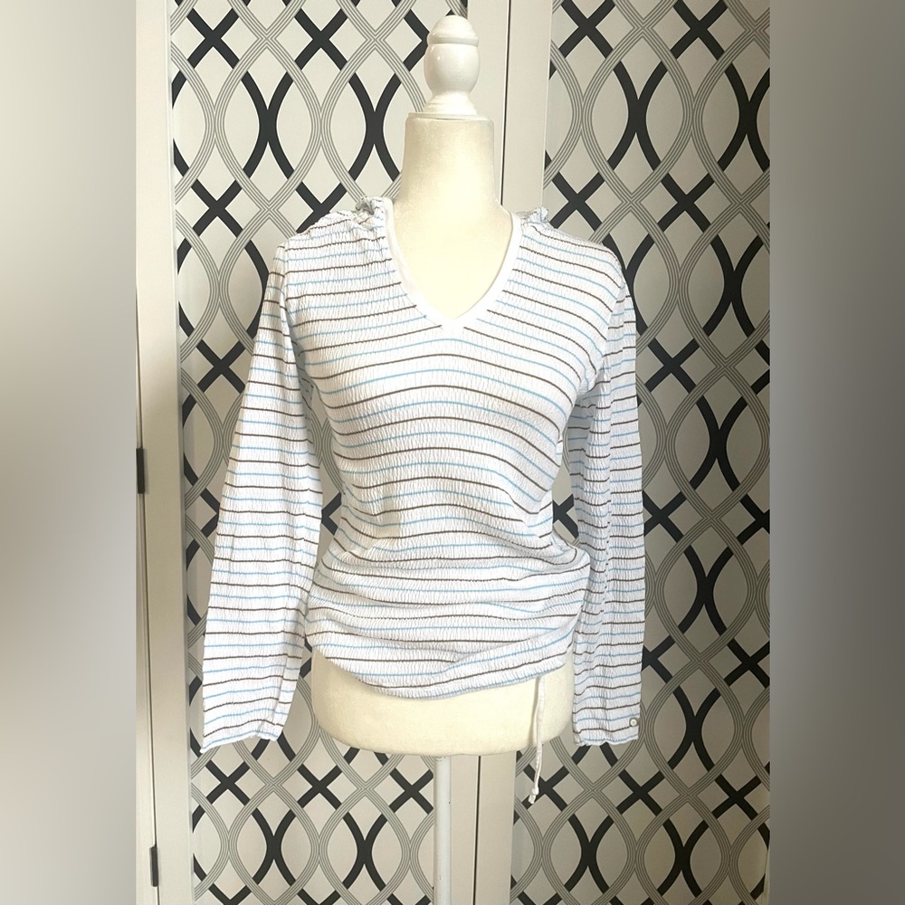 Lolë fitted hoodie light blue/gray striped. Size S